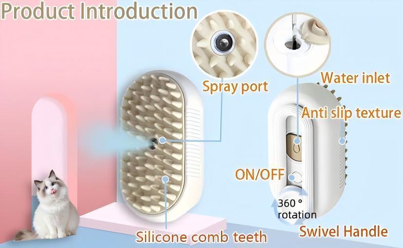 3-in-1 Pet Steam Grooming Brush