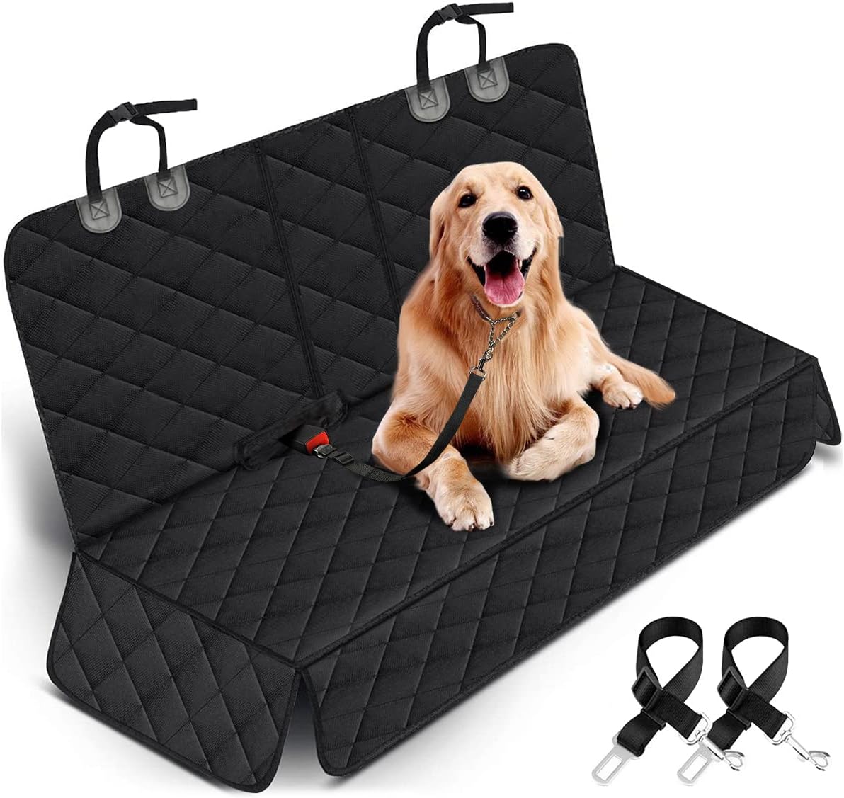 Dog Car Seat Cover - Waterproof Back Seat Protector for Pets with Non-Slip Design, Compatible with Most Cars, Trucks, and SUVs - Black